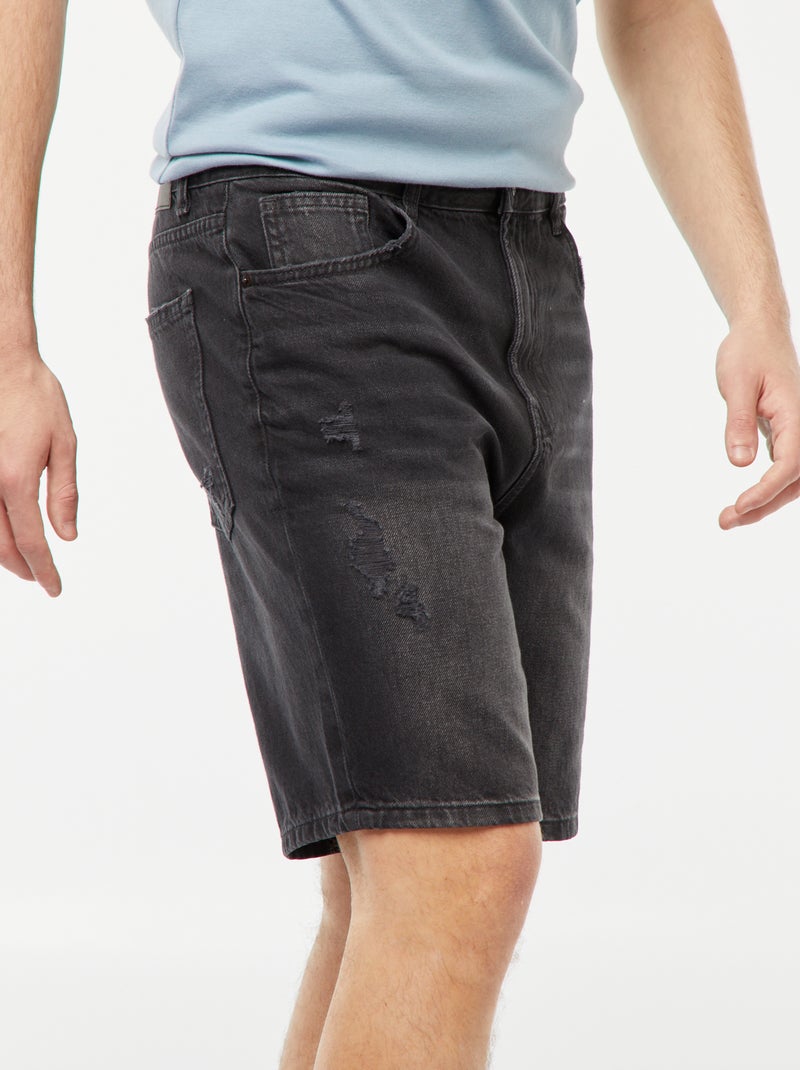 Bermuda en jean avec abrasions fantaisie Noir - Kiabi
