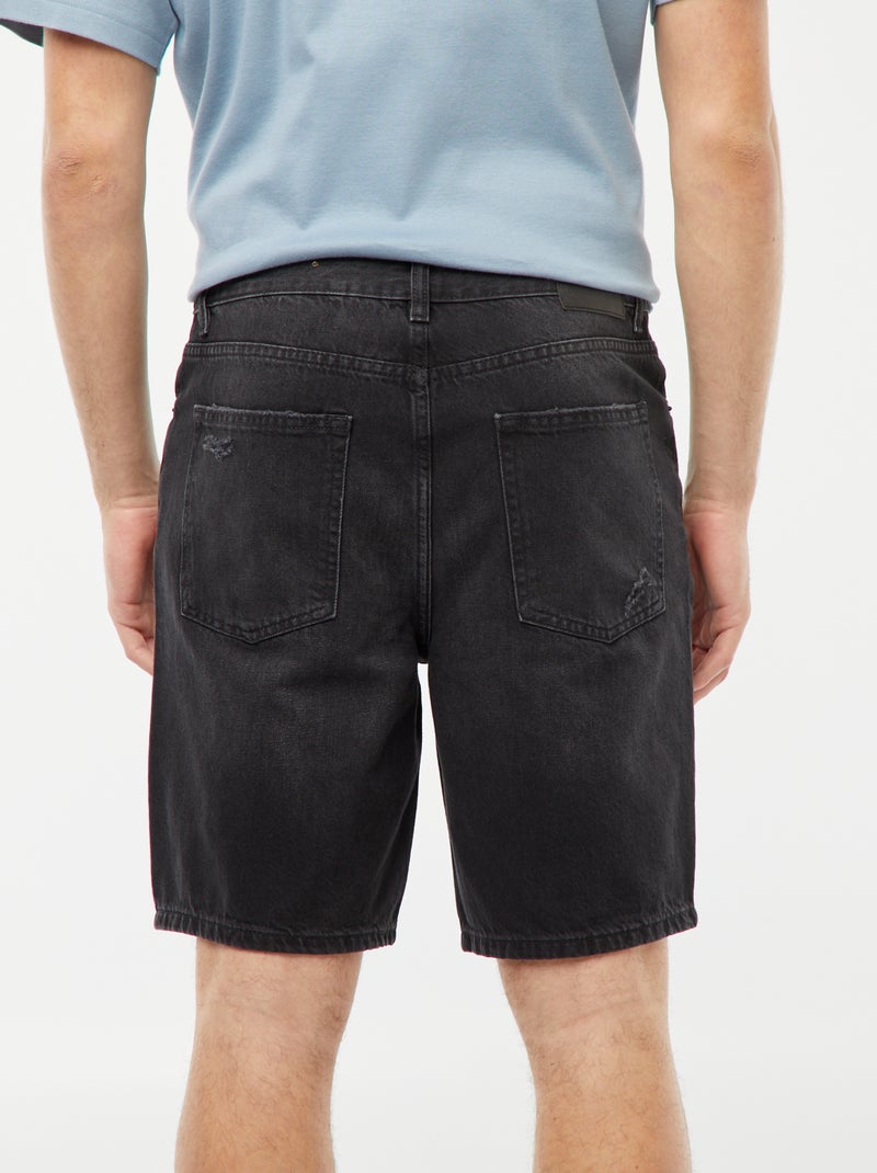 Bermuda en jean avec abrasions fantaisie Noir - Kiabi