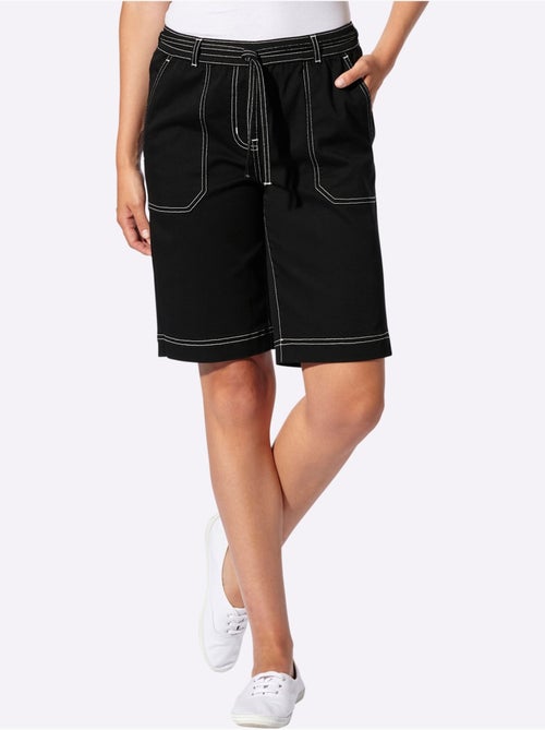 Bermuda en jean avec ceinture à nouer et coutures contrastées - Taille standard - Witt - Kiabi