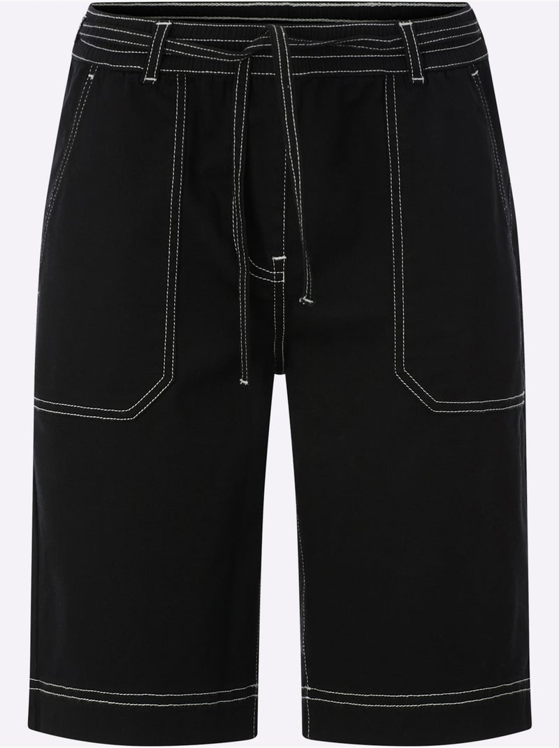 Bermuda en jean avec ceinture à nouer et coutures contrastées - Taille standard - Witt Noir - Kiabi