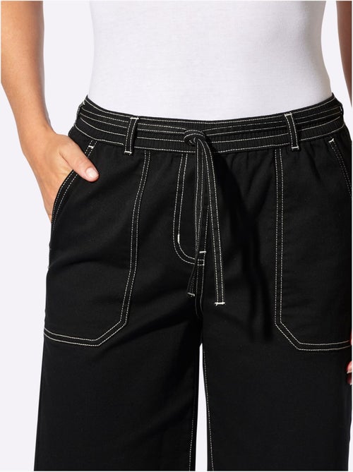 Bermuda en jean avec ceinture à nouer et coutures contrastées - Taille standard - Witt - Kiabi