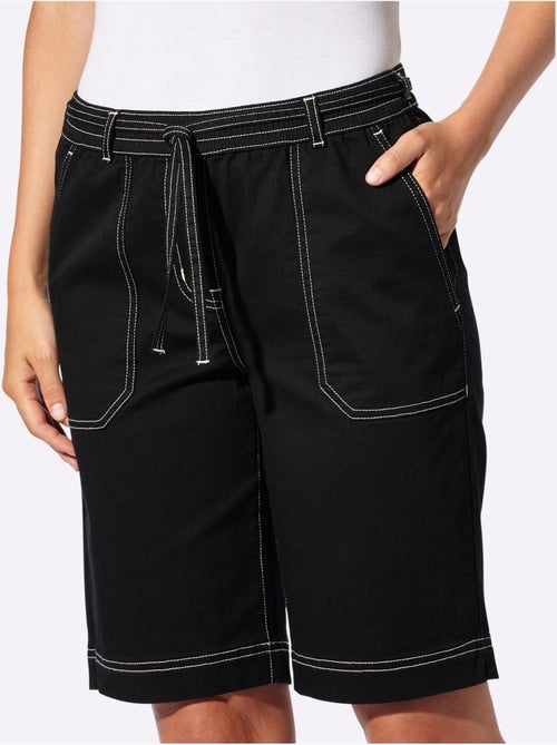 Bermuda en jean avec ceinture à nouer et coutures contrastées - Taille standard - Witt - Kiabi