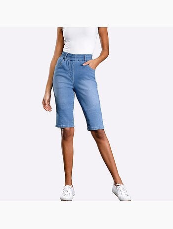 Bermuda en jean avec ceinture élastique et poches avant - taille standard - moda vilona