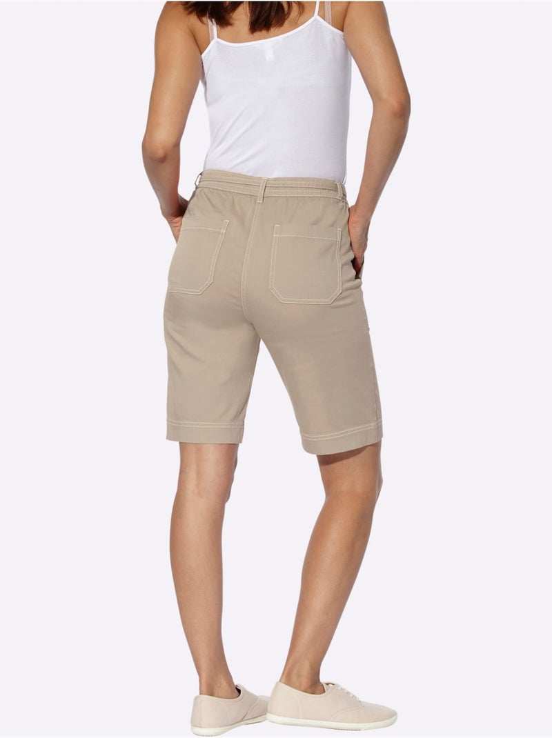 Bermuda en jean avec ceinture élastique et poches plaquées - Taille standard - Witt Beige - Kiabi