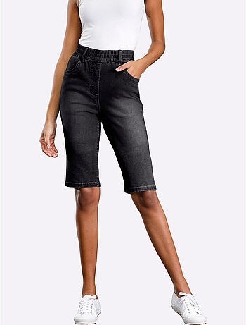 Bermuda en jean avec ceinture élastique et poches avant - taille standard - moda vilona