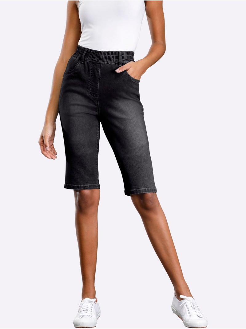 Bermuda en jean avec ceinture haute et élastique confortable - taille standard - moda vilona Noir - Kiabi