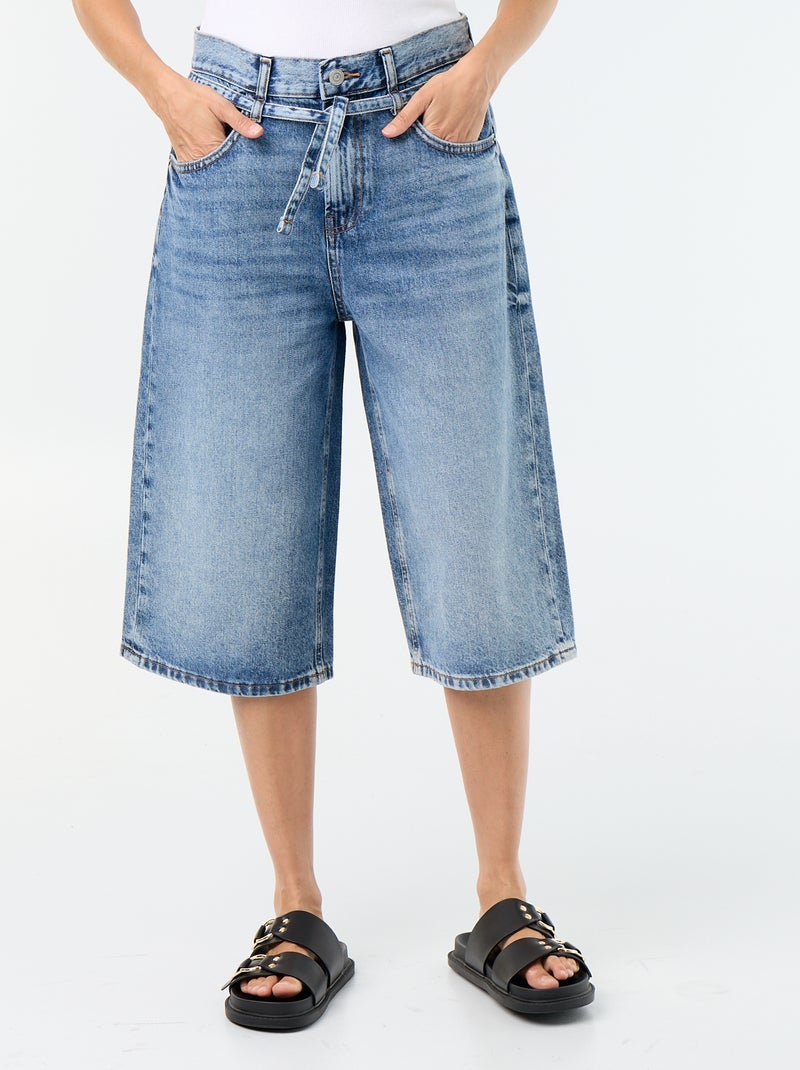 Bermuda en jean avec lien ceinture Bleu - Kiabi