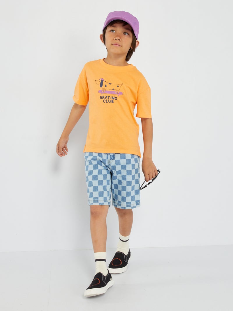 Bermuda en jean avec motif Bleu - Kiabi