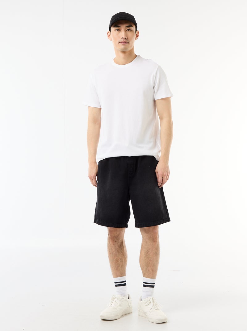 Bermuda en jean avec taille élastiquée Noir - Kiabi