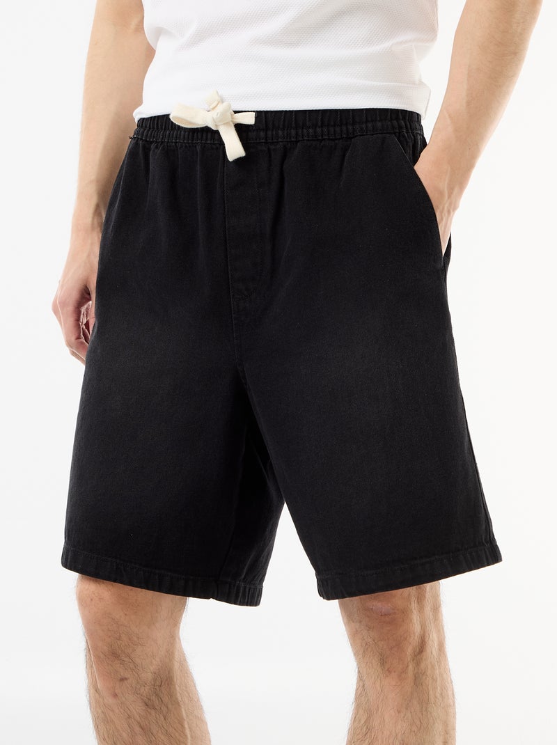 Bermuda en jean avec taille élastiquée Noir - Kiabi