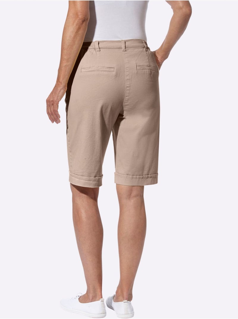 Bermuda en jean décontracté avec ceinture élastique et poches - Taille standard - Moda Vilona Beige - Kiabi