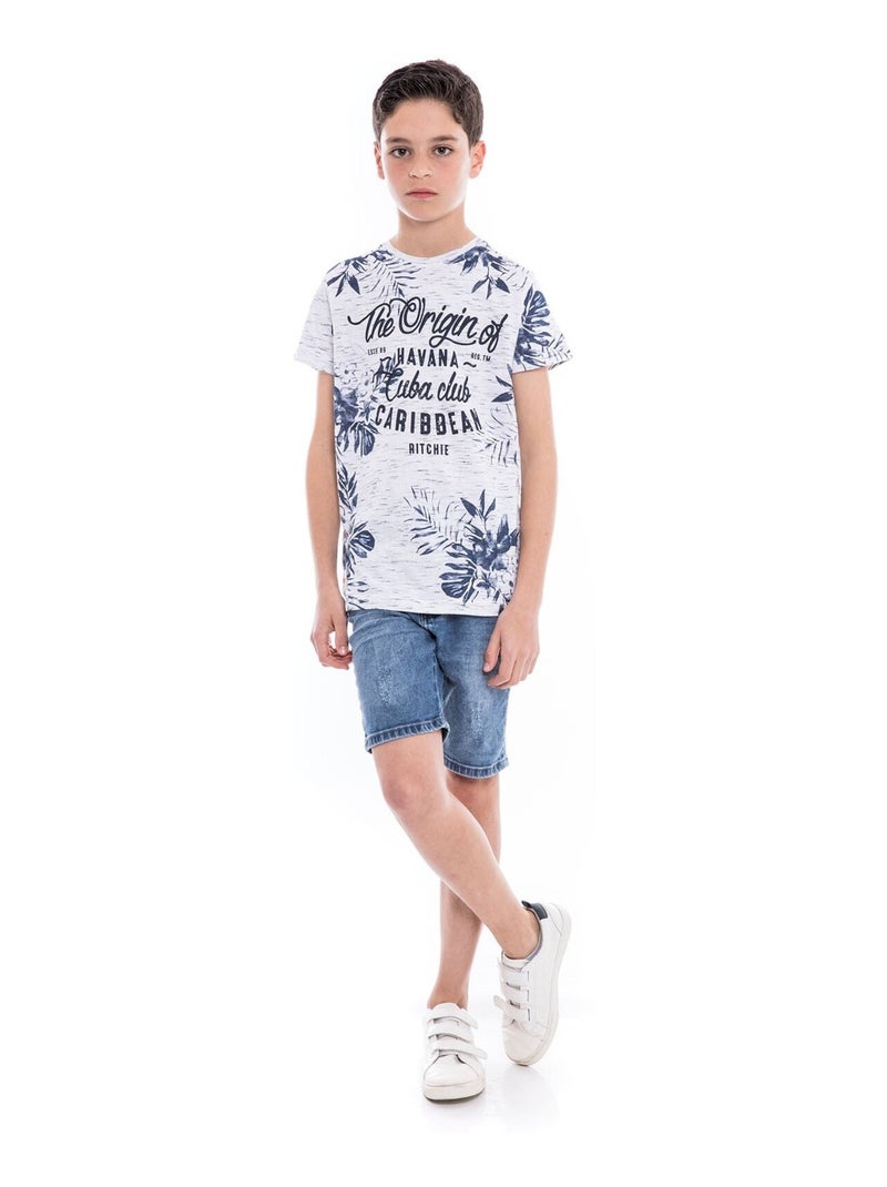 Bermuda en jean slim BAKERFIELD garçon Bleu clair - Kiabi