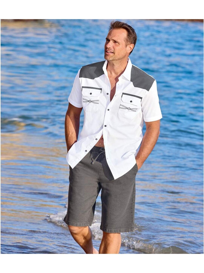 Bermuda En Jean Stretch Confort - ATLAS FOR MEN Gris - Kiabi