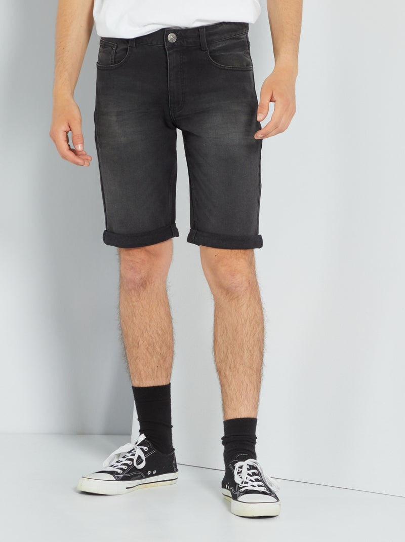 Bermuda en jean stretch noir - Kiabi