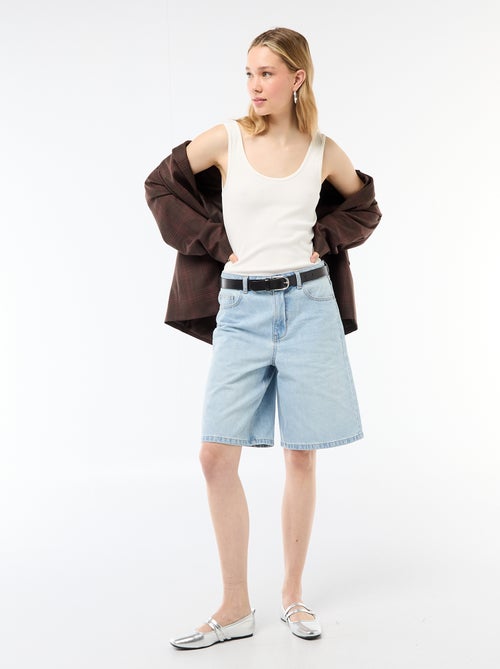 Bermuda en jean taille haute - Kiabi