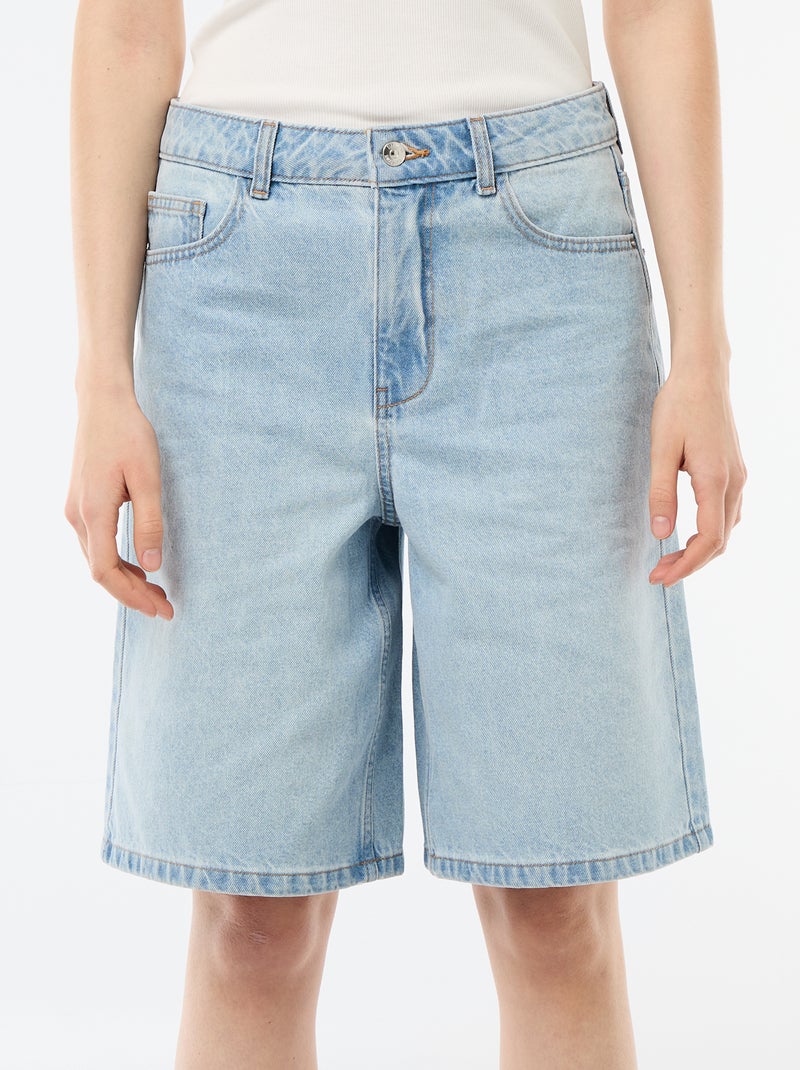 Bermuda en jean taille haute Bleu - Kiabi