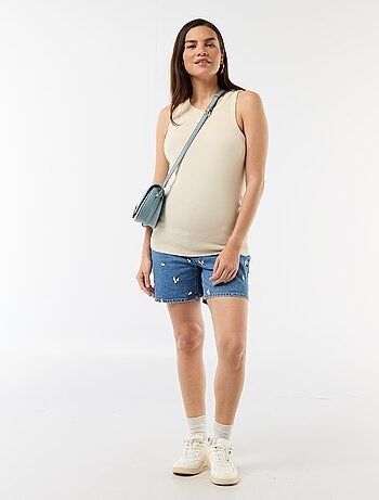 Bermuda en jean taille haute de maternité avec broderies