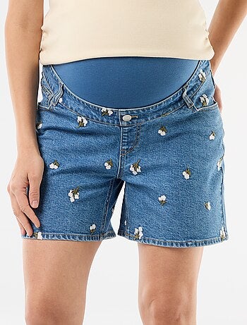 Bermuda en jean taille haute de maternité avec broderies