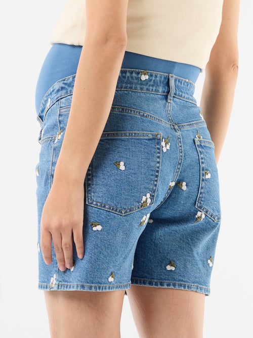 Bermuda en jean taille haute de maternité avec broderies - Kiabi