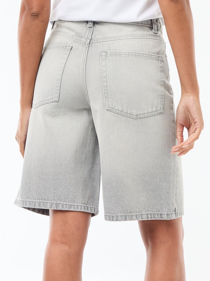 Bermuda en jean taille haute Gris - Kiabi