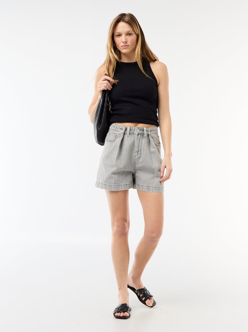 Bermuda en jean taille haute Gris - Kiabi