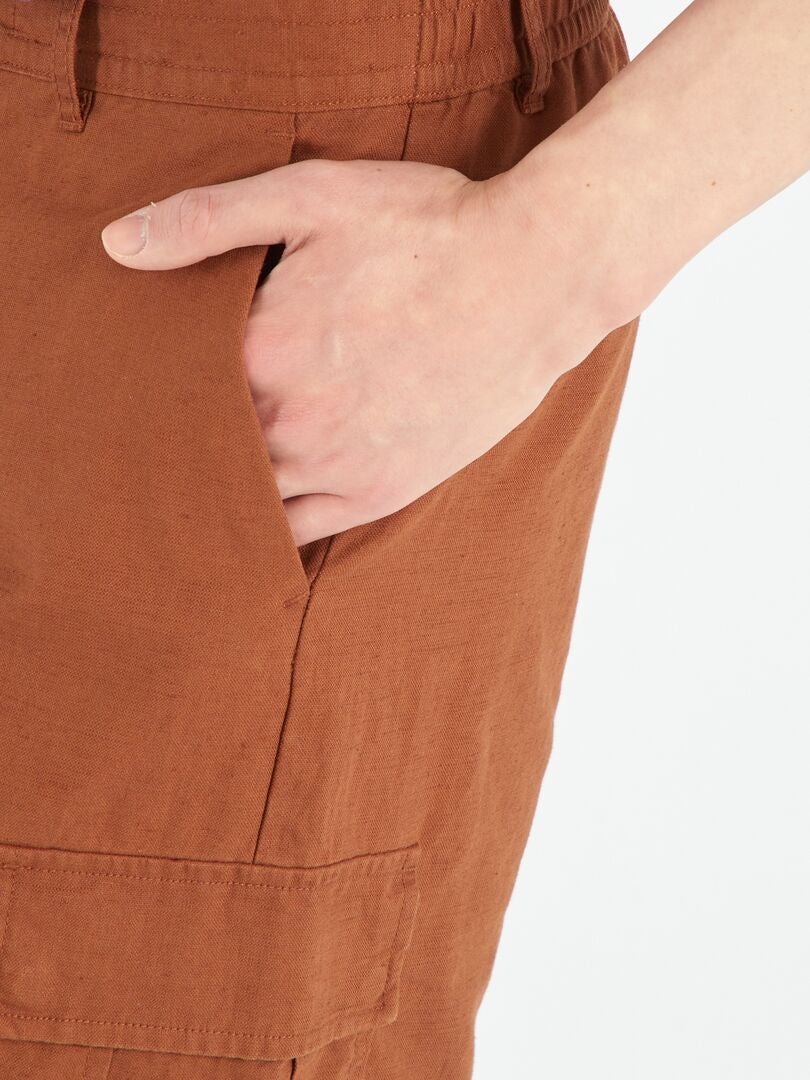 Bermuda en lin et coton avec poches Marron - Kiabi