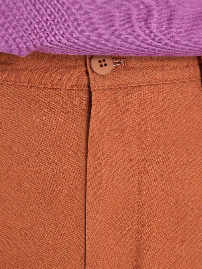 Bermuda en lin et coton avec poches Marron - Kiabi