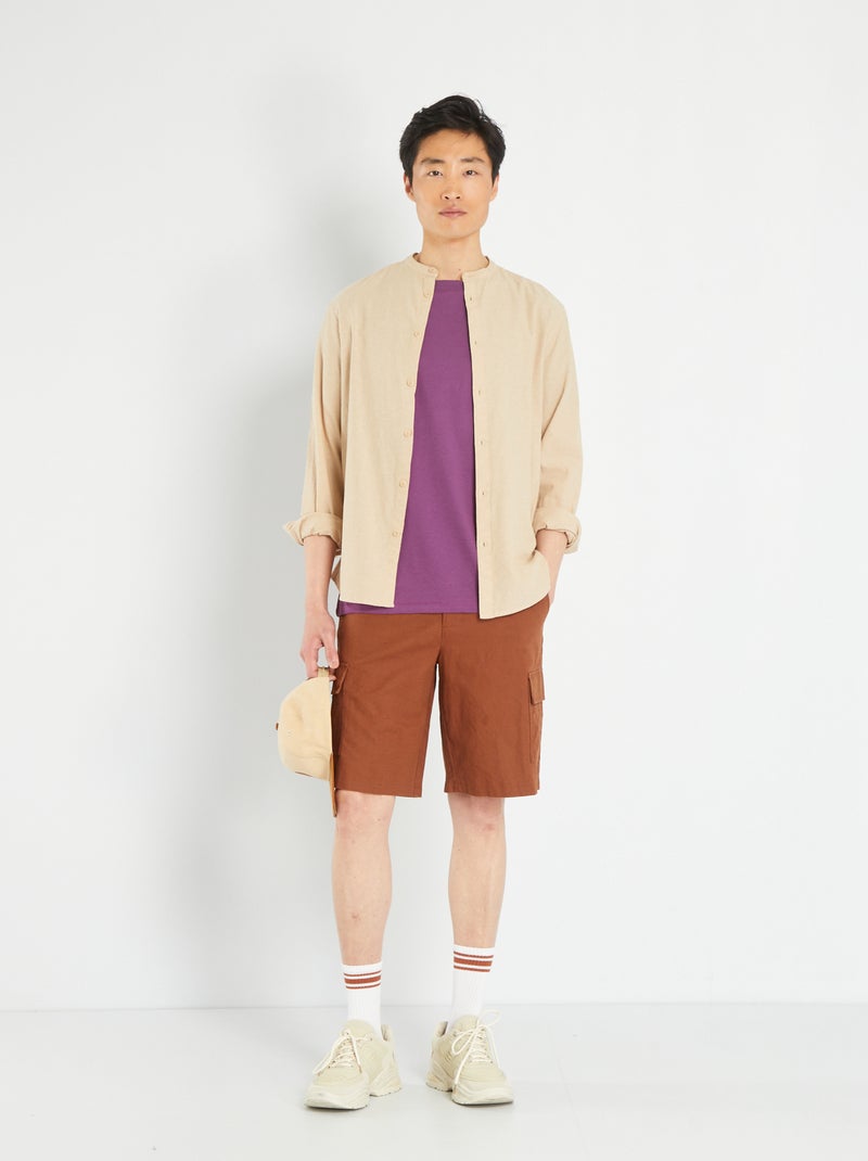 Bermuda en lin et coton avec poches Marron - Kiabi