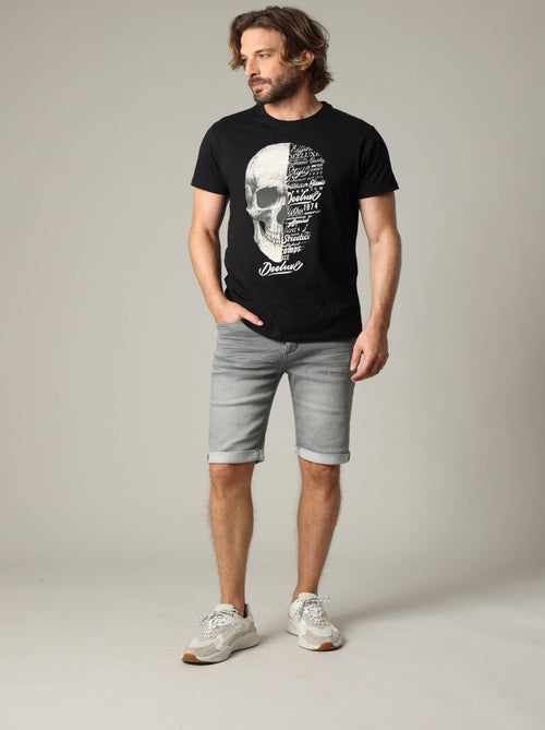 Bermuda en maille denim gris clair vieilli avec braguette à boutons 'Deeluxe' - Kiabi
