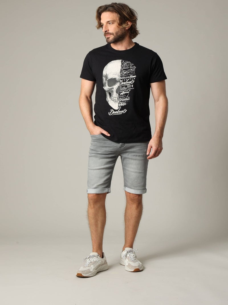 Bermuda en maille denim gris clair vieilli avec braguette à boutons 'Deeluxe' Gris - Kiabi
