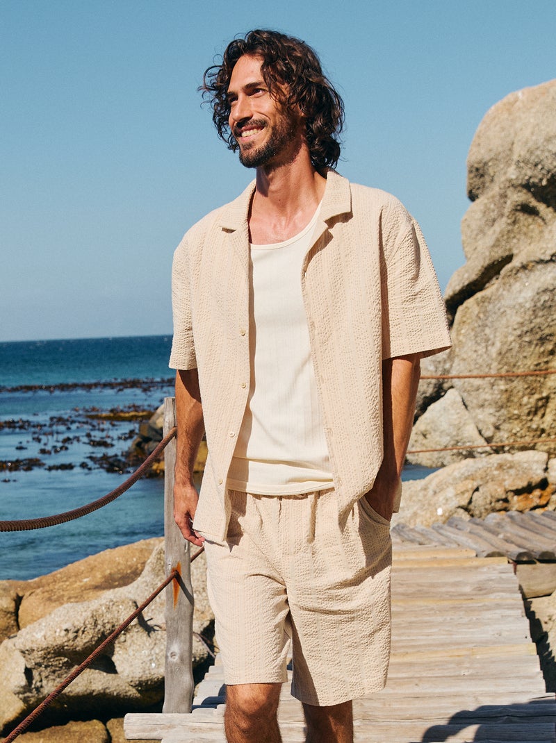 Bermuda en matière type crépon Beige - Kiabi