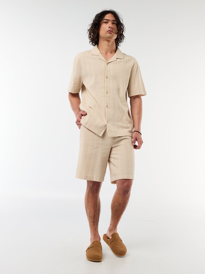 Bermuda en matière type crépon Beige - Kiabi