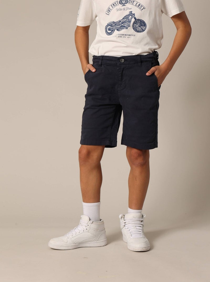 Bermuda en micro twill 'Deeluxe' Bleu marine - Kiabi