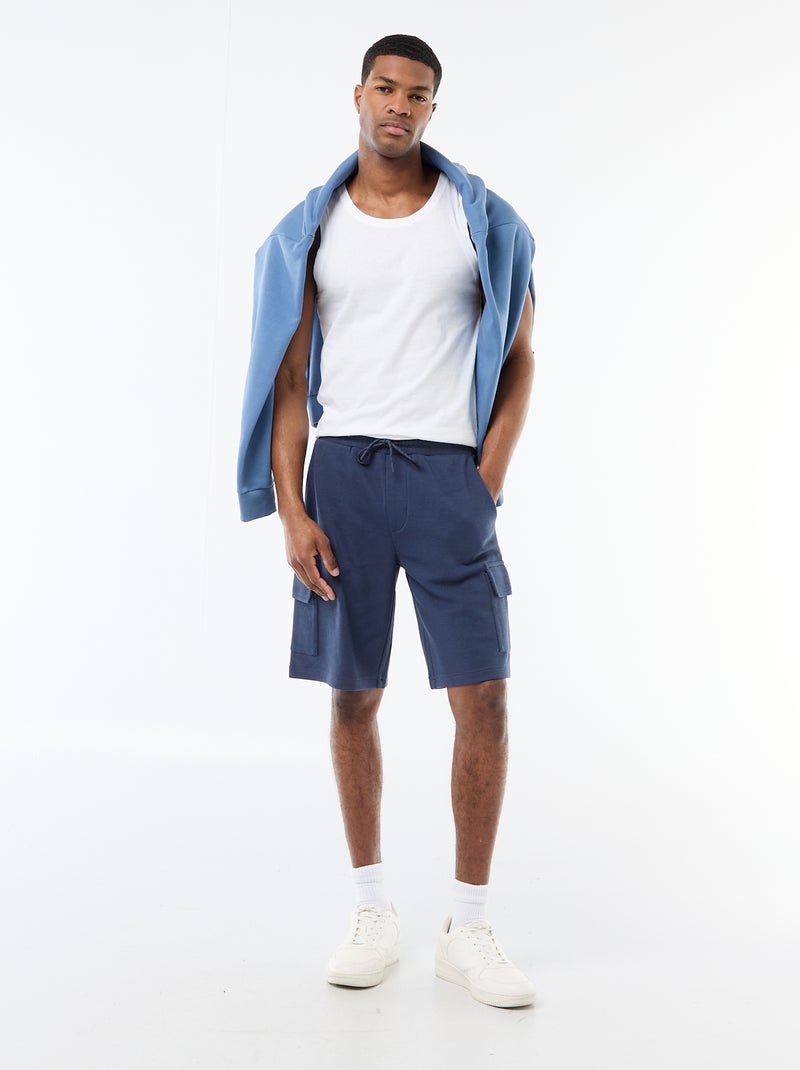 Bermuda en piqué de coton multipoches Bleu - Kiabi