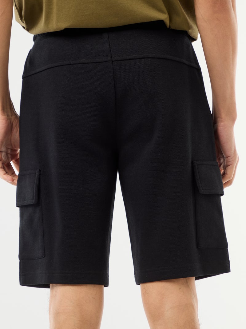 Bermuda en piqué de coton multipoches Noir - Kiabi