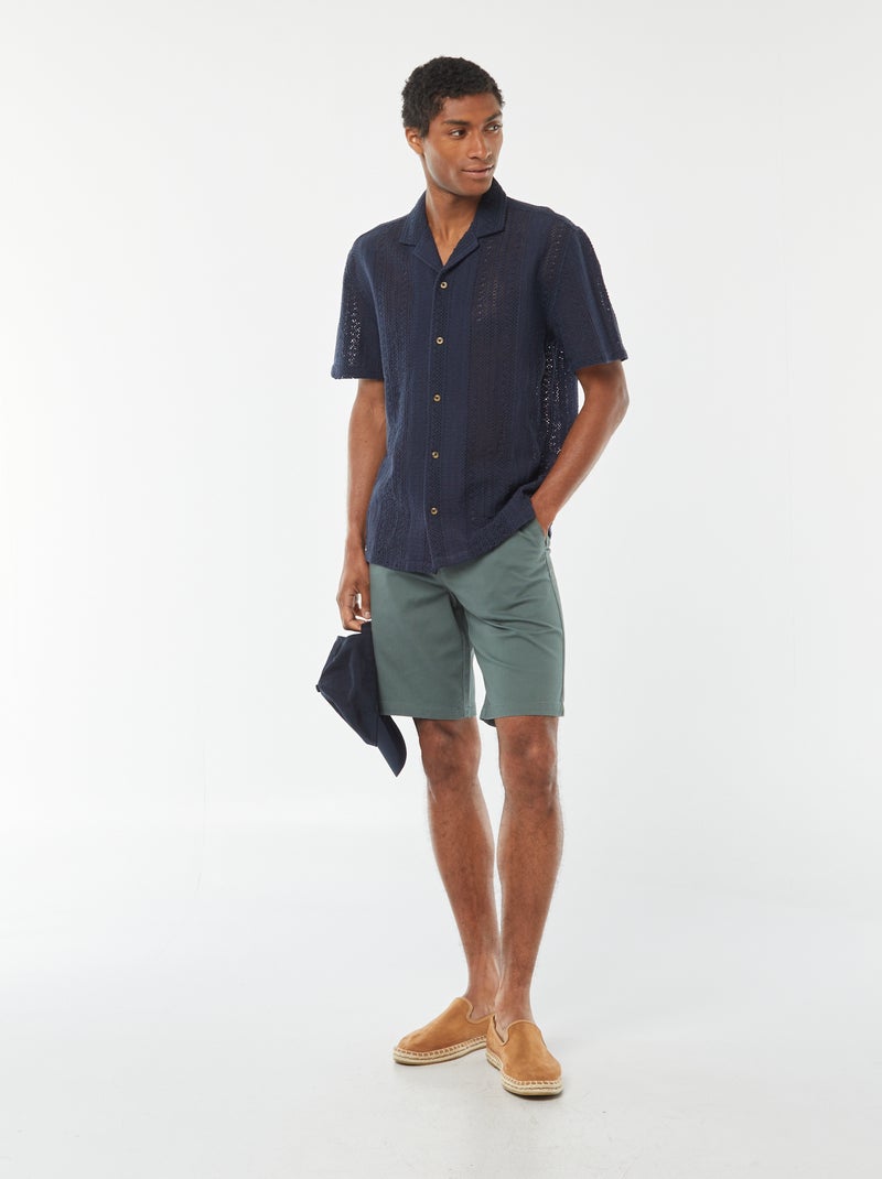 Bermuda en piqué de coton uni VERT - Kiabi