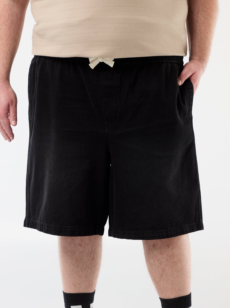 Bermuda en twill avec cordons de serrage Noir - Kiabi