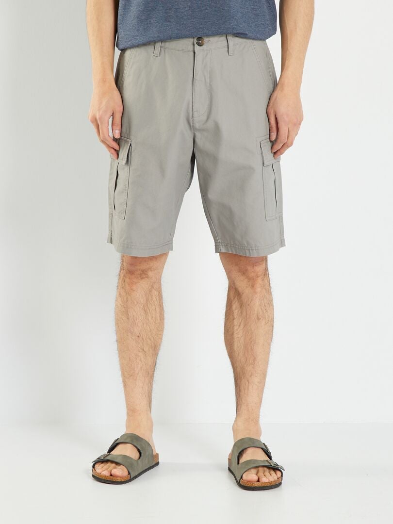 Bermuda en twill avec poches à rabat gris souris - Kiabi