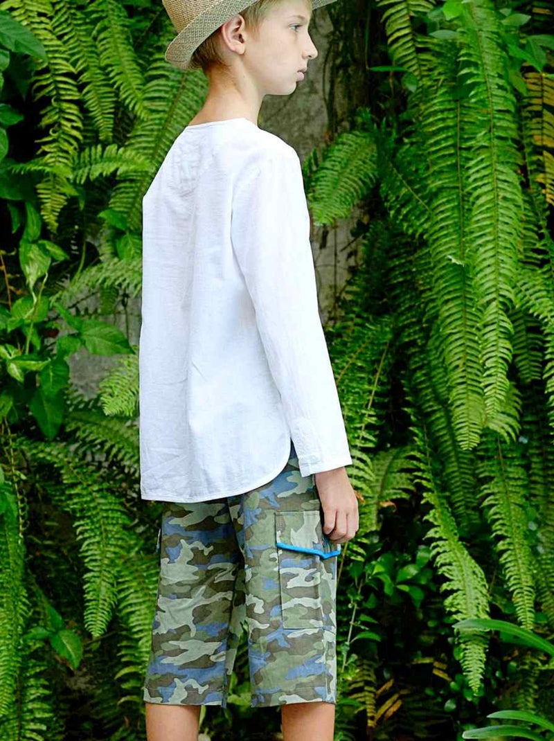 Bermuda Imprimé Camouflage  / Lin    ARCACHON - La Faute à Voltaire Kaki - Kiabi