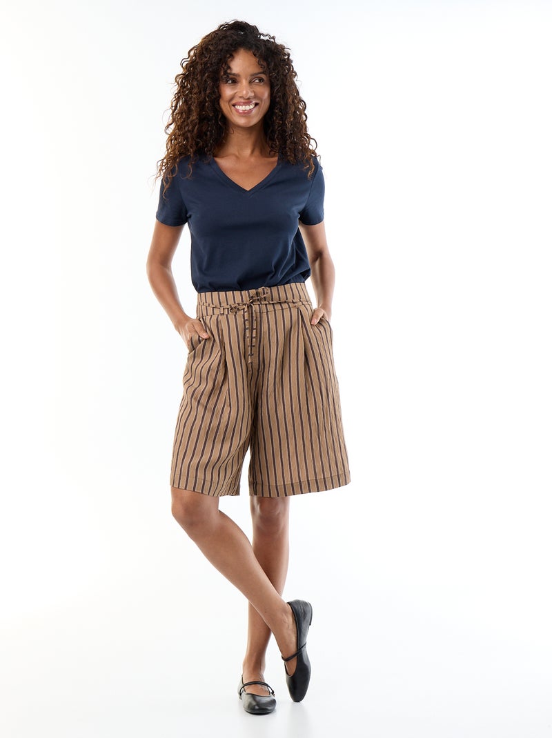 Bermuda large rayé taille haute Beige - Kiabi