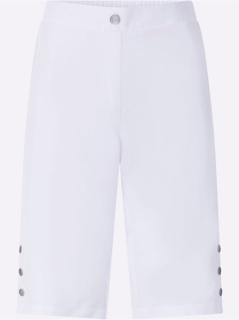 Bermuda léger à ceinture élastique avec 2 poches et boutons décoratifs - Taille standard - Witt Blanc - Kiabi
