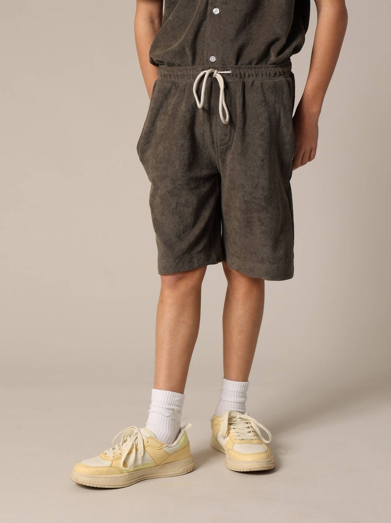 Bermuda léger en coton avec poches et ceinture 'Deeluxe' Kaki - Kiabi