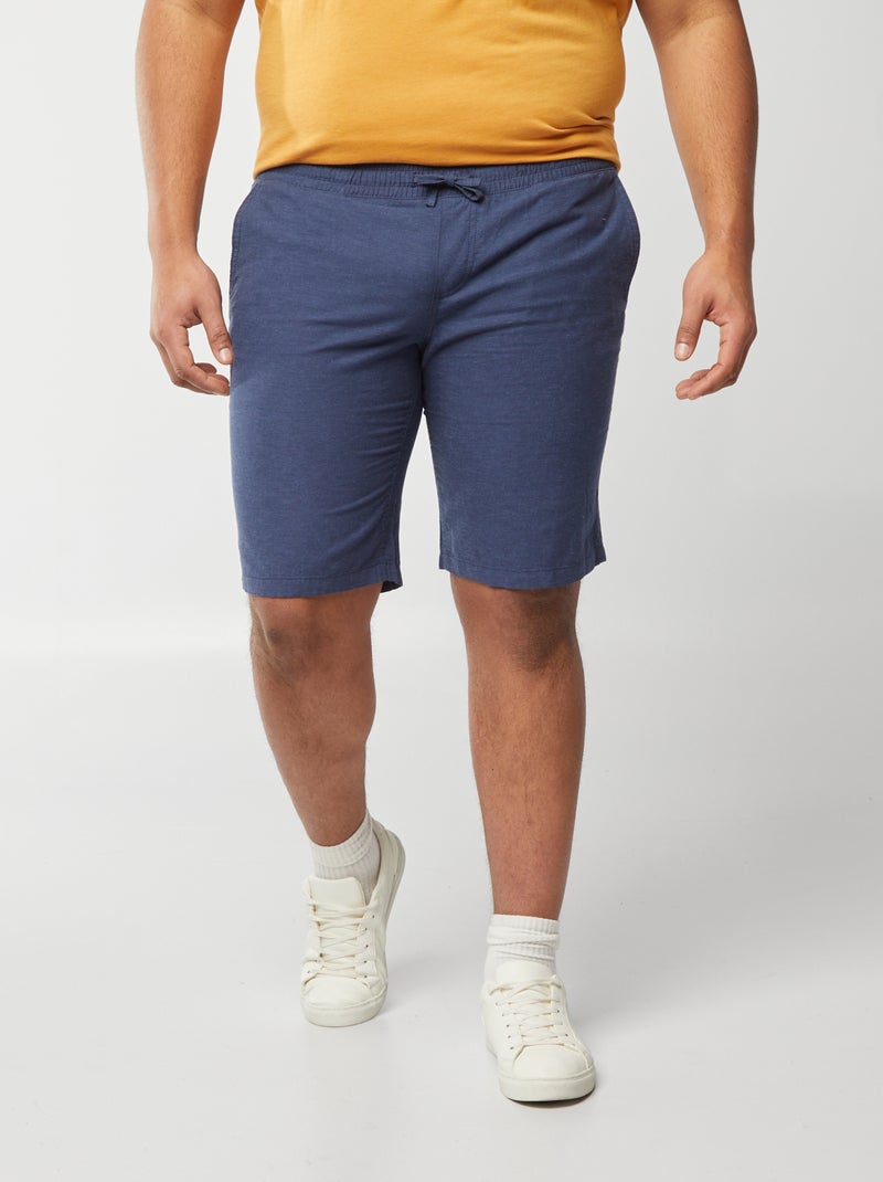Bermuda léger en coton et lin avec taille élastiquée Bleu - Kiabi