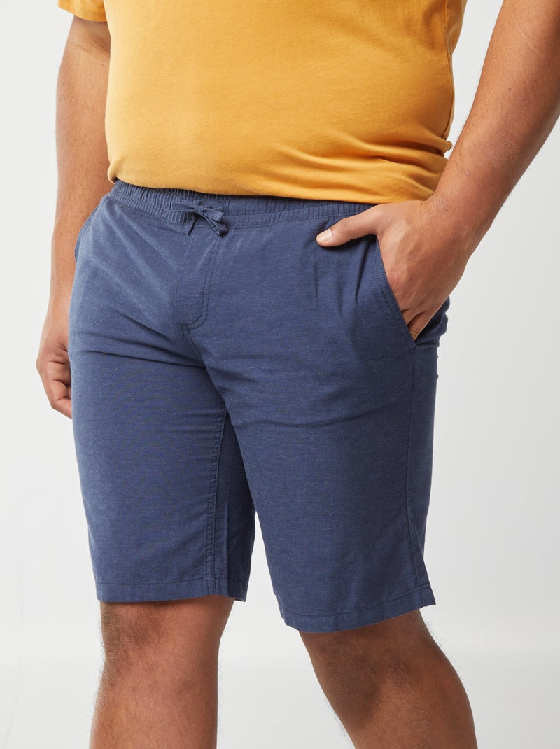 Bermuda léger en coton et lin avec taille élastiquée Bleu - Kiabi