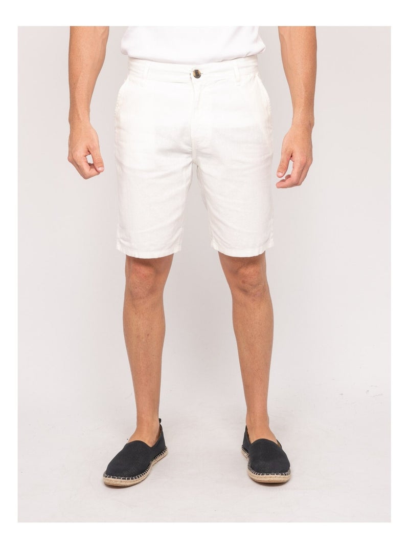 Bermuda lin BAYPLUM Blanc - Kiabi