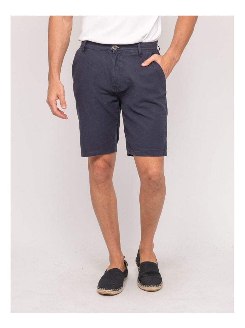 Bermuda lin BAYPLUM Bleu marine - Kiabi
