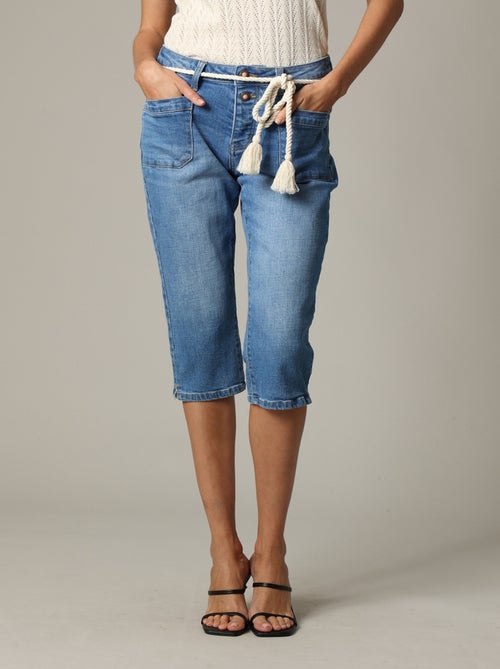 Bermuda long casual en denim bleu coupe slim 'Deeluxe' - Kiabi