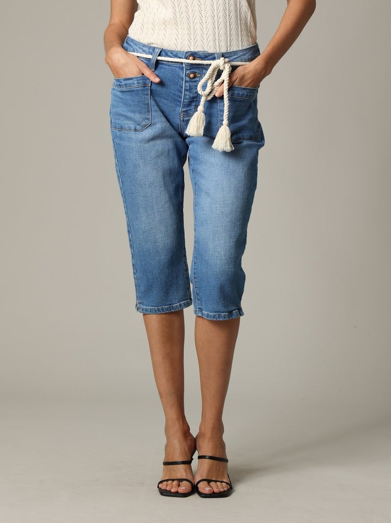 Bermuda long casual en denim bleu coupe slim 'Deeluxe' Bleu clair - Kiabi