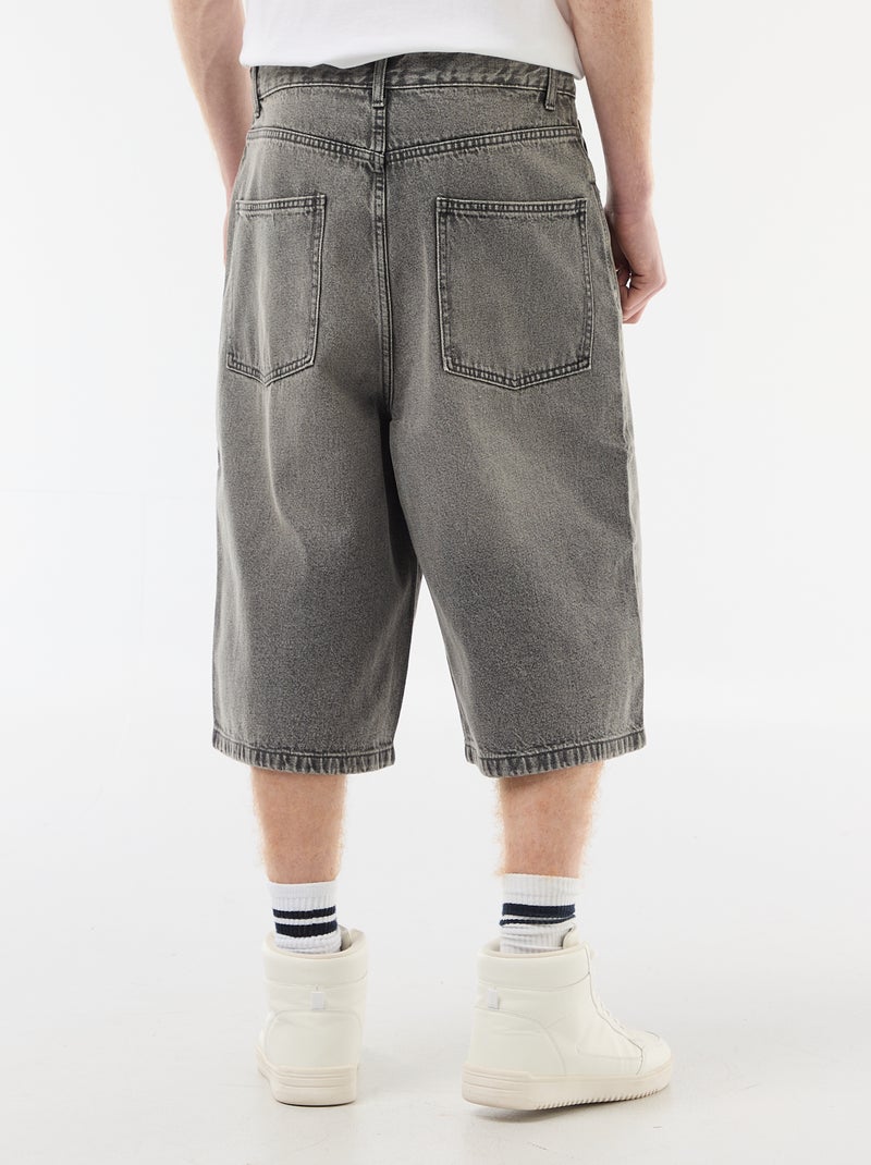 Bermuda long denim en coton Gris - Kiabi