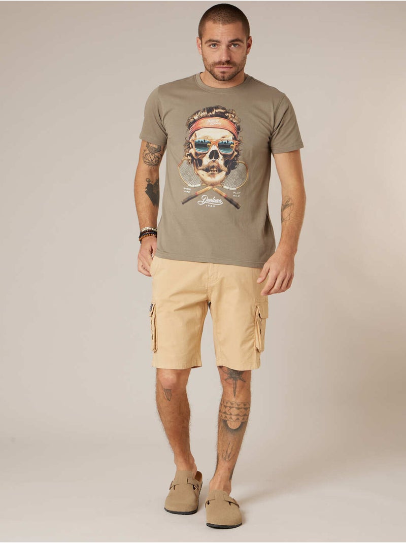 Bermuda loose homme twill coton strech  'Deeluxe' Beige coquille - Kiabi